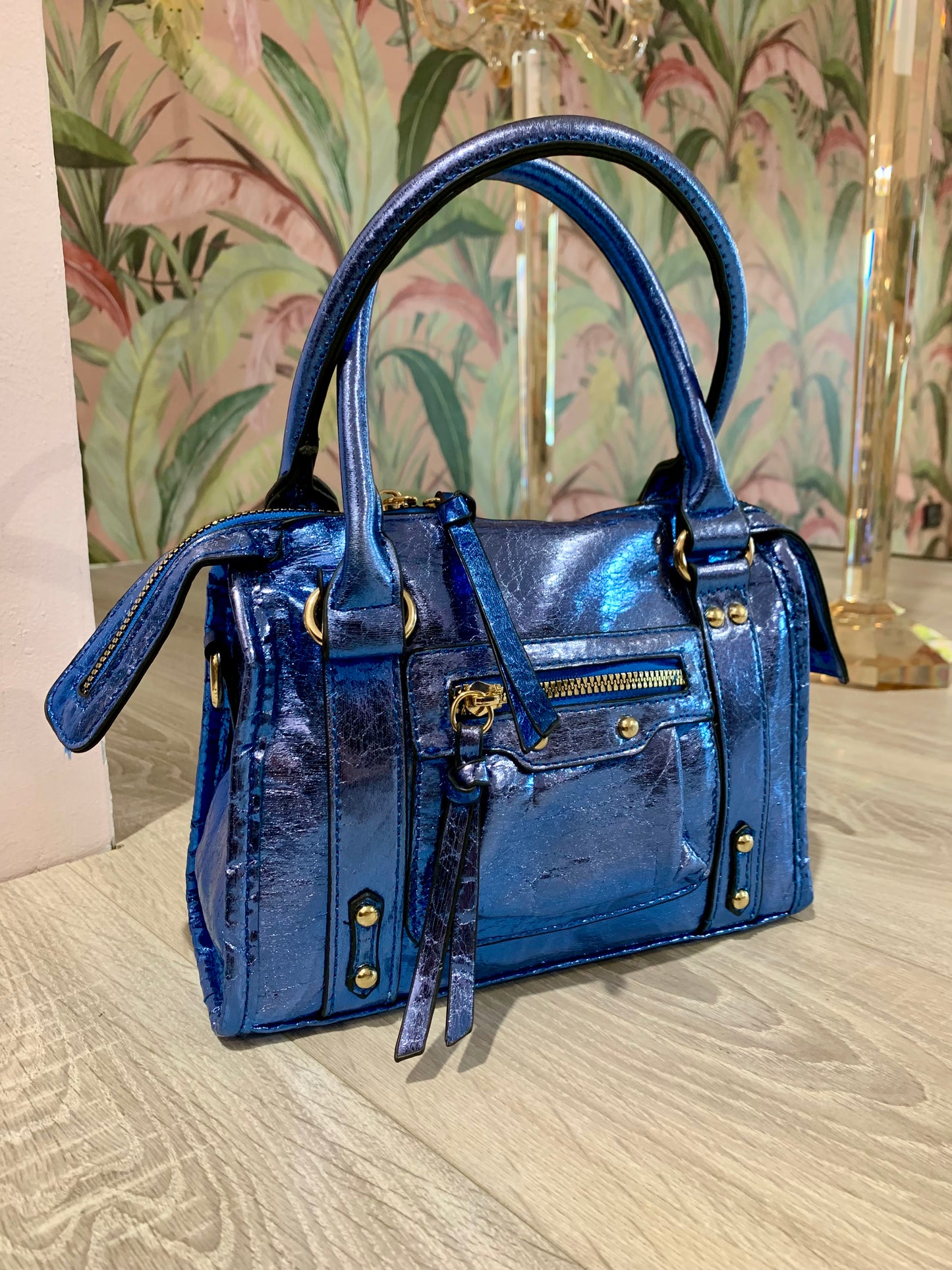 Mini city bag metallizzata blu