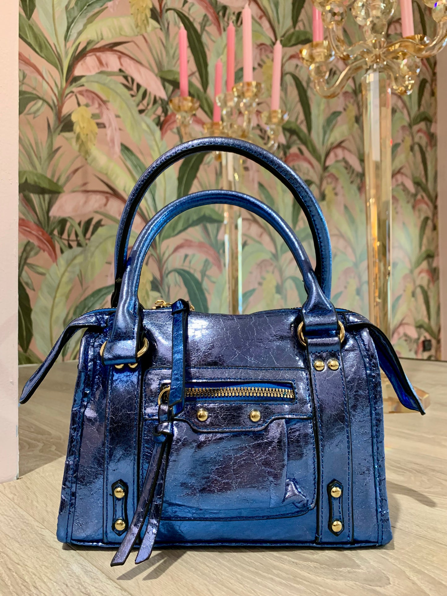 Mini city bag metallizzata blu