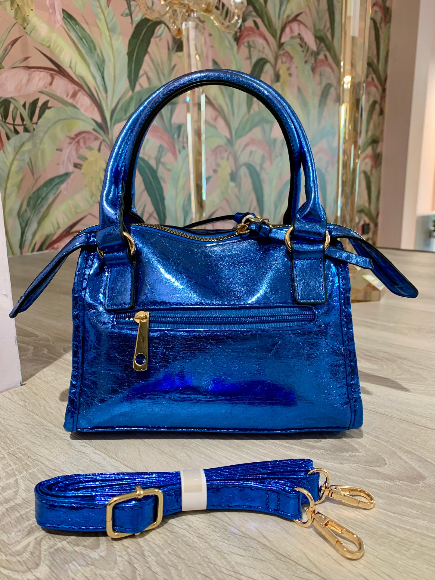 Mini city bag metallizzata blu